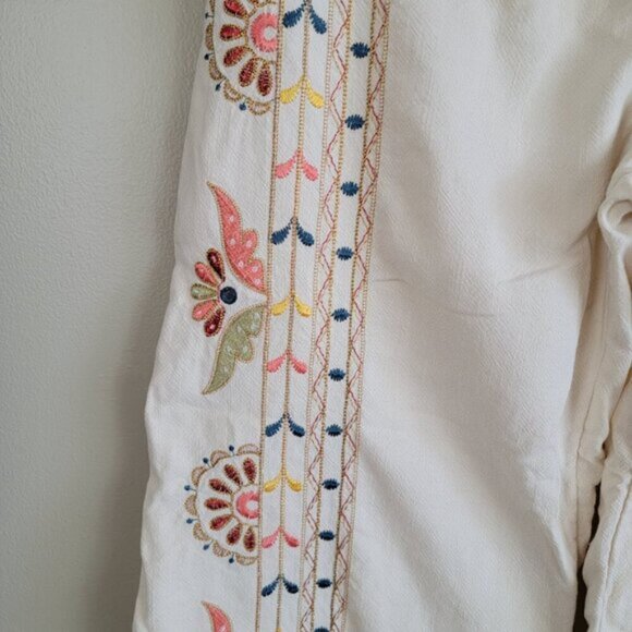 Anthropologie S Boho Straight Wide Leg Capri Floral Embroidered Cropped Pants - Picture 8 of 16